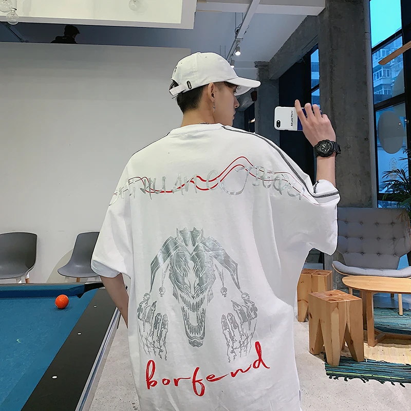 

Men's Short Sleeve T-Shirt 2019 Summer New Cartoon Print Hip Hop Short Sleeve T-Shirt Youth Personality Fashion Men's Wear