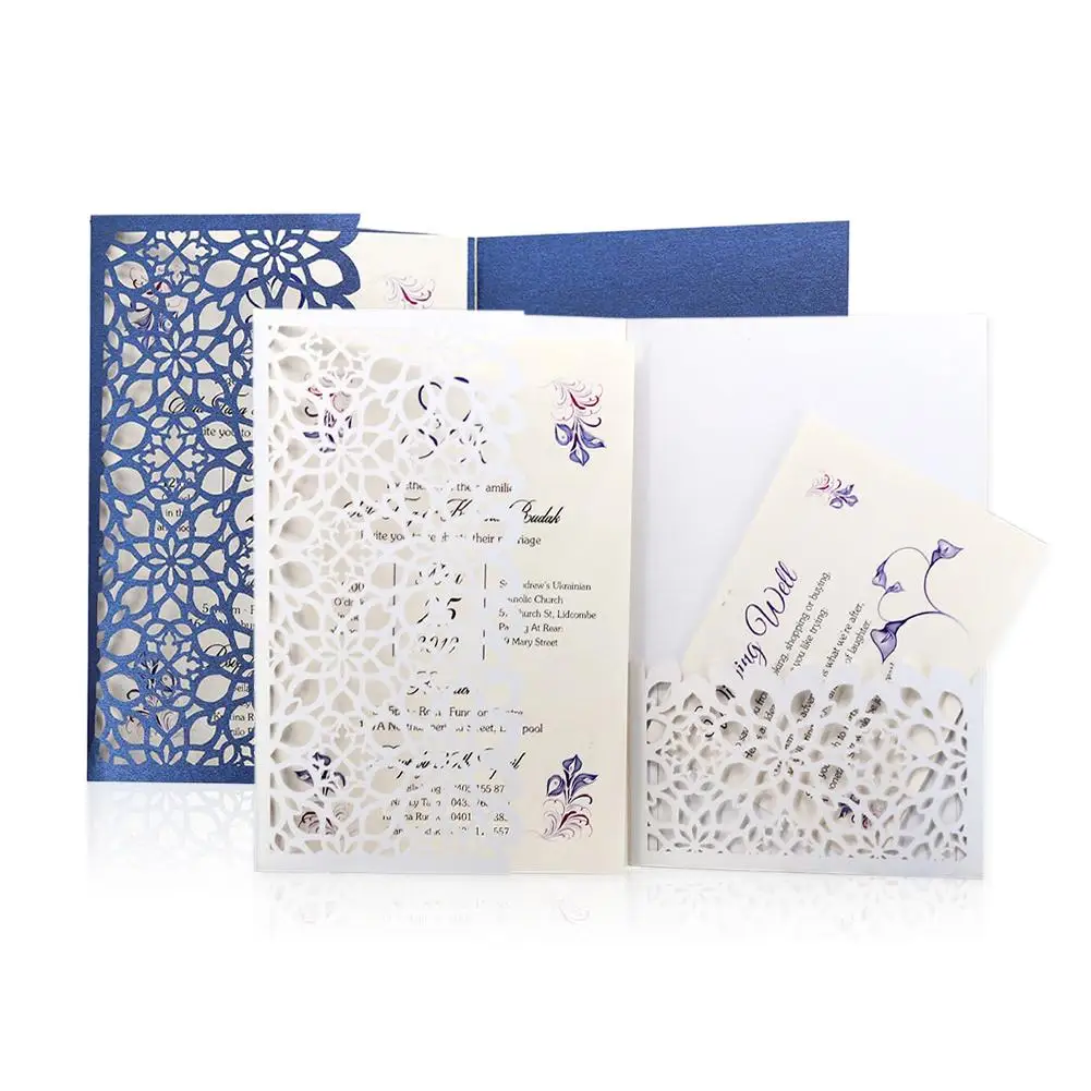  10pcs European Style Greeting Card Hollow Business Wedding Invitation Letter Pearl Paper Wedding Pa - 33007769349