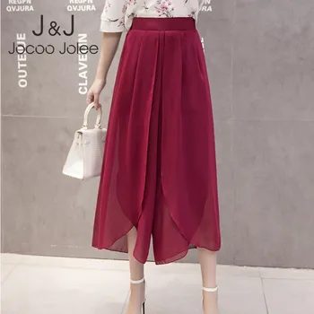 

Jocoo Jolee Women Loose Chiffon Pants Sexy Split Flared Shirts Pants Causal Beach Wide Leg Harem Pants 2019 New Fashion Trousers