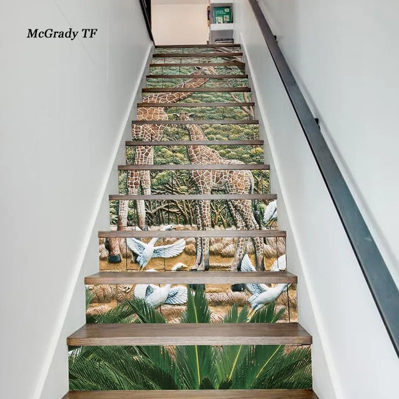 Goedkoop 13 stks set Giraffe Vorm 3D Trap Stickers Waterdicht Verwijderbare zelfklevende Muur Floor Decals Muurschilderingen Stickers DIY Home Decor