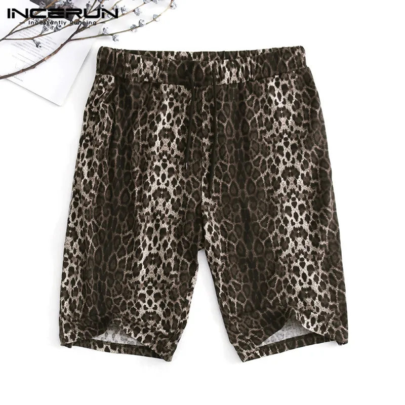 INCERUN, мужские повседневные шорты, Леопардовый принт, карманы, свободные, дышащие, модные, до колен, шорты, мужские, низ, уличная одежда, S-5XL