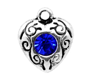 

Lovely 20 Silver Color Rhinestone Love Heart Charm Pendants (B10575)