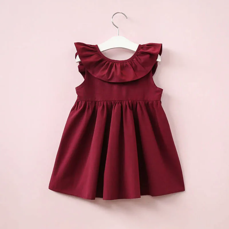 Summer  Fly Sleeve Sleeveless Vest  Baby Girls Dress Ruffles Bow Kids Dresses For Girls Costume Cotton Kids Princess Dress 