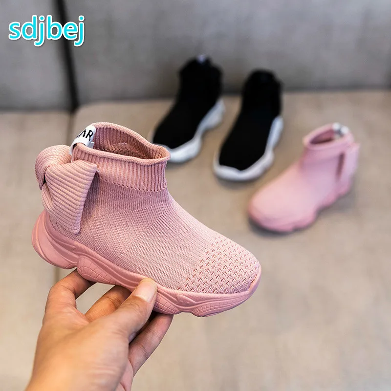 Flying Woven Net Children's Socks Boots 2019 Spring Bow Girls Girls Short Boots Casual Low Boots