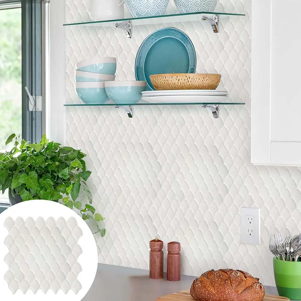 

3D Fish Scale Self Adhesive Removable Wall Sticker DIY Kitchen Tile Decal Decor Wall Stickers New