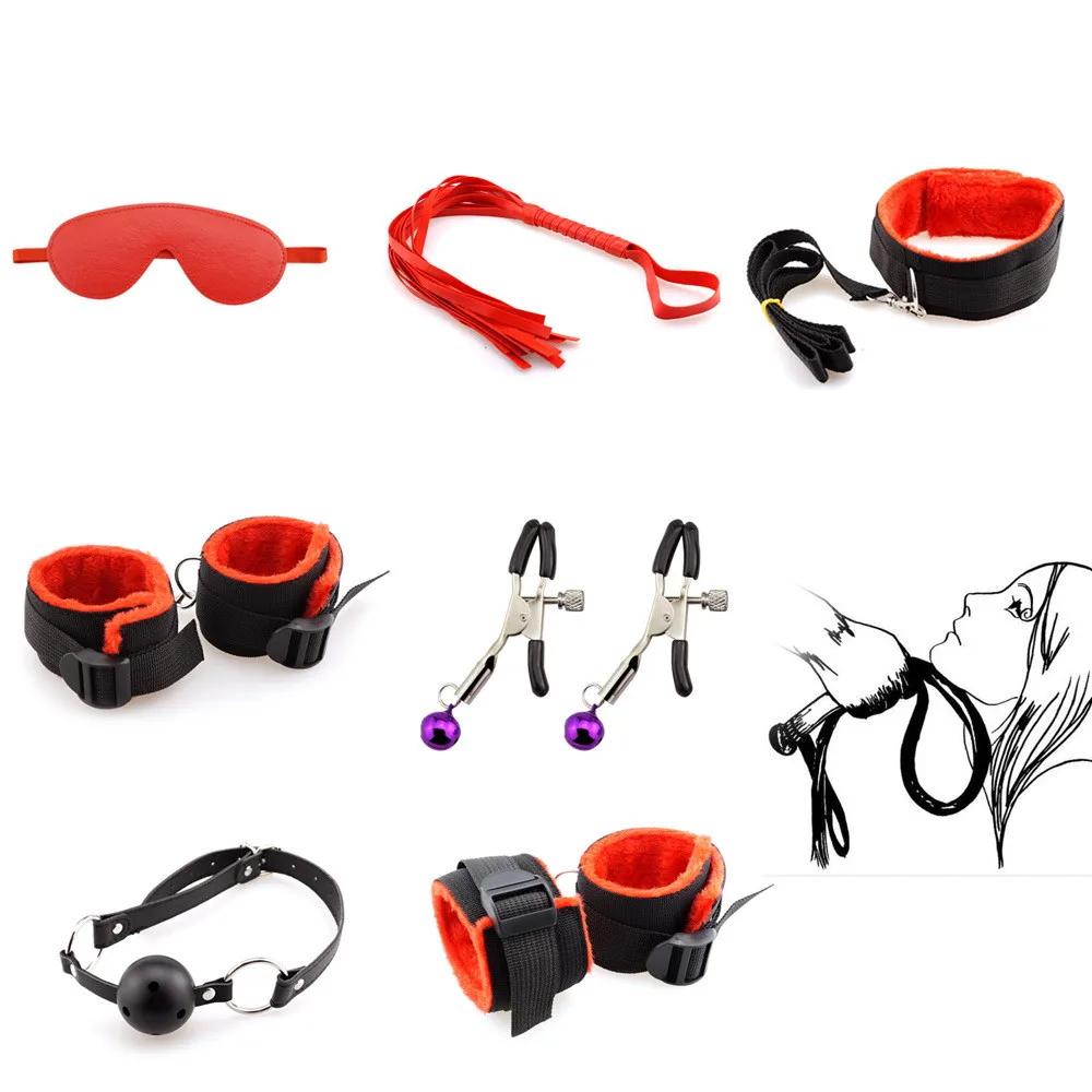 Sex Toys For Couples Bondage Restraint Nylon Handcuffs Nipple Clamps Collar Whip Sexy Toy Sex Tool Adults Sex Products