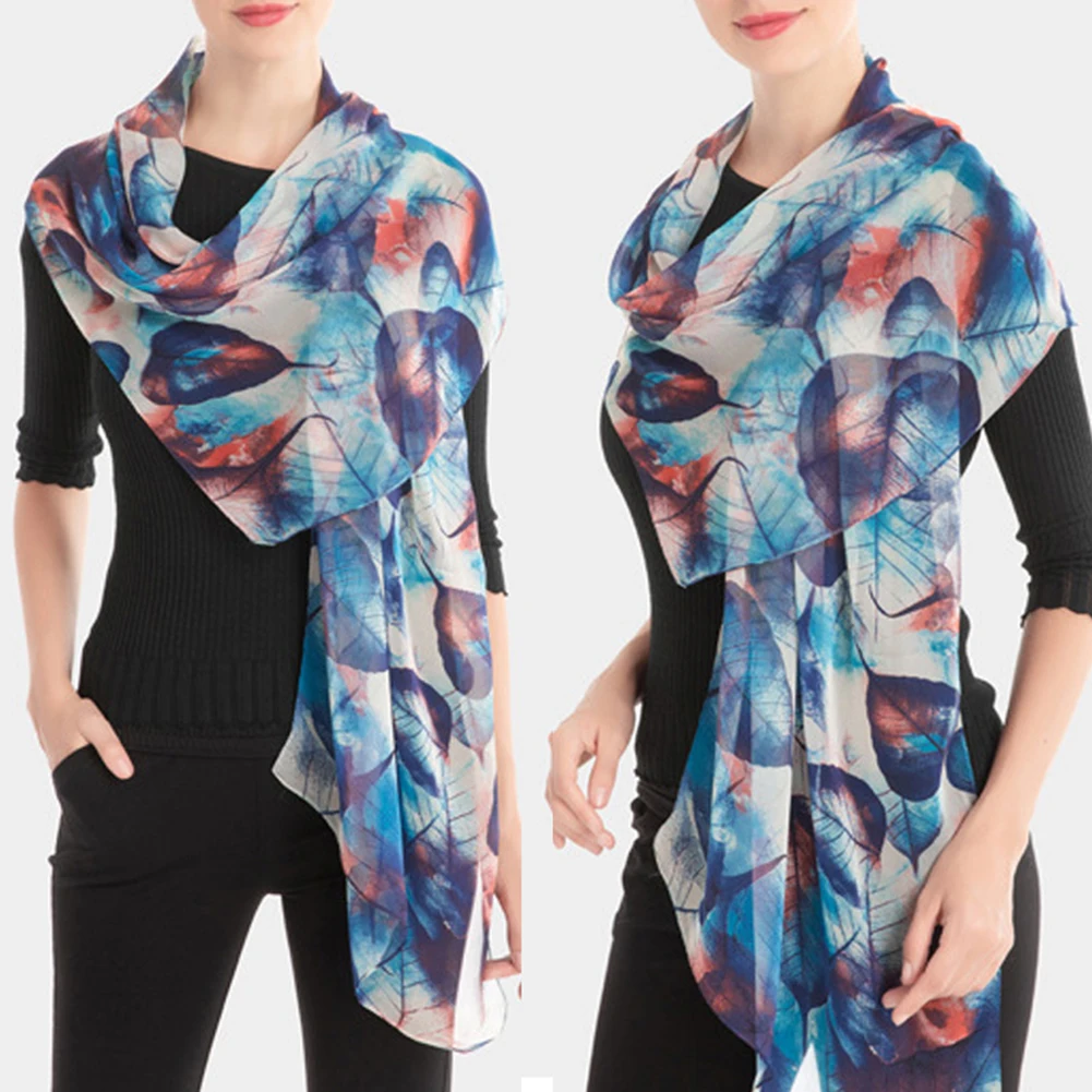 

Fashion Summer Tree Leaves Printing Long Georgette Silk Scarf For Women Soft Cool Shawl Hijab Wrap Scarves Foulard Femme 2019