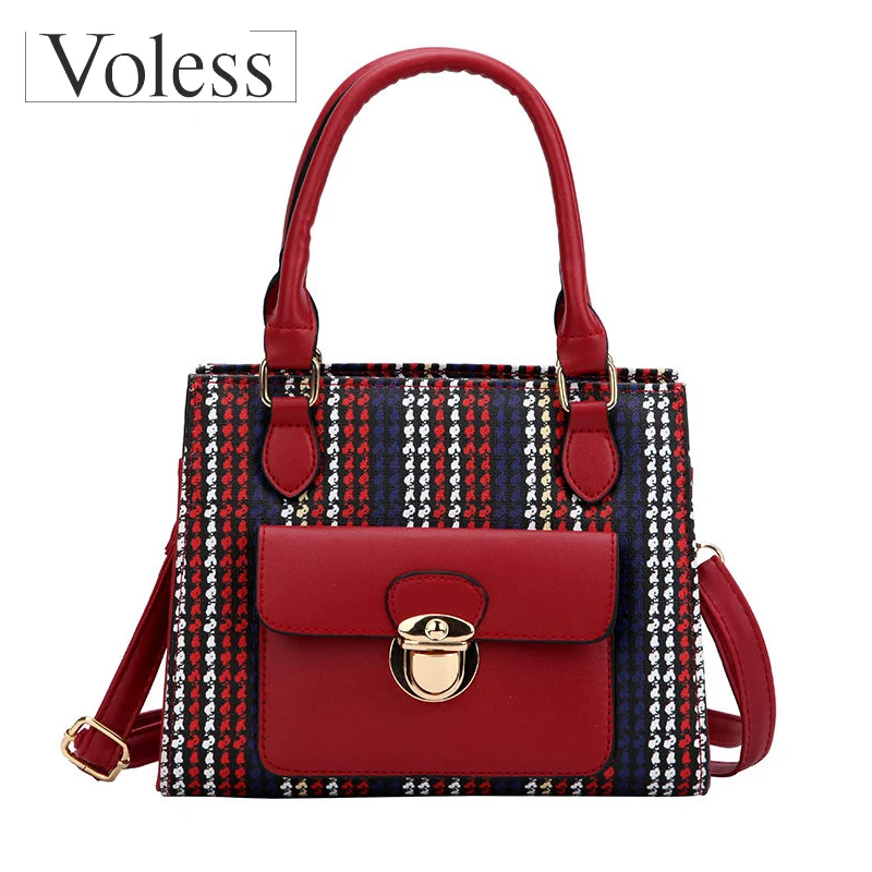 

VOLESS Fashion Brand Handbags Ladies Plaid Designer Women Shoulder Top-handle Bags High Quality Leather Crossbody Messenge Bags