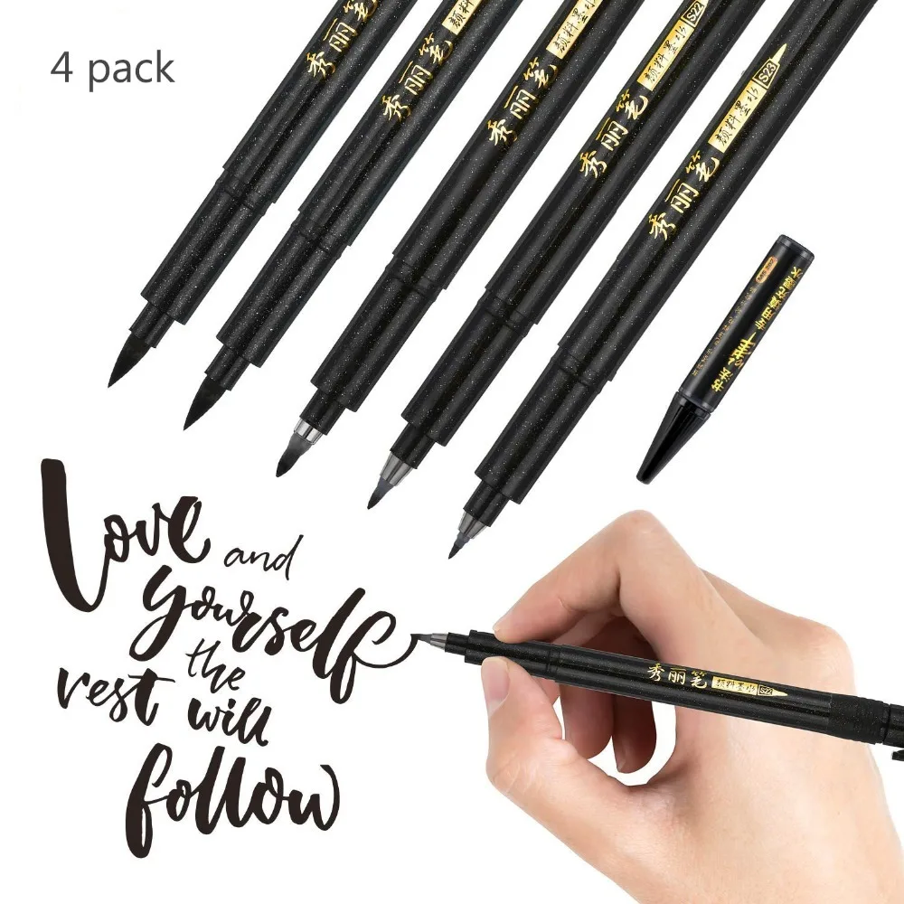 

Calligraphy Pen for Lettering 4 Pcs Black Brush Painting Art Supplies fineliner Calligraphy Set water color brush pen