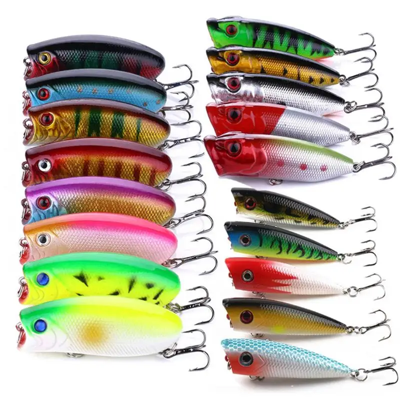 

18pcs/set Popper Wobbler Fishing Lures 3D Eyes Artificial Baits Floating Lifelike Crankbaits with Treble Hooks Fishing Tackle