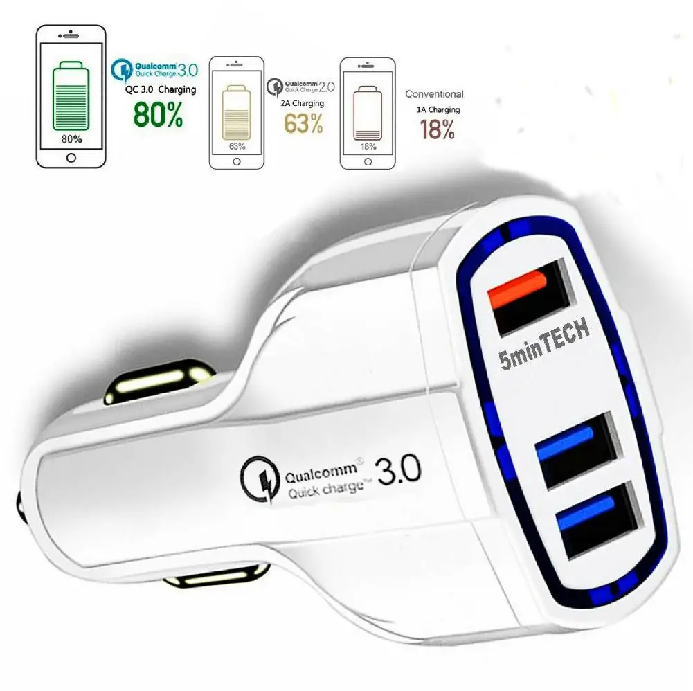 Быстрое Автомобильное зарядное устройство EastVita(3 порта) USB(16 W/5,9, 12 V/3.2A) для Android iPhone