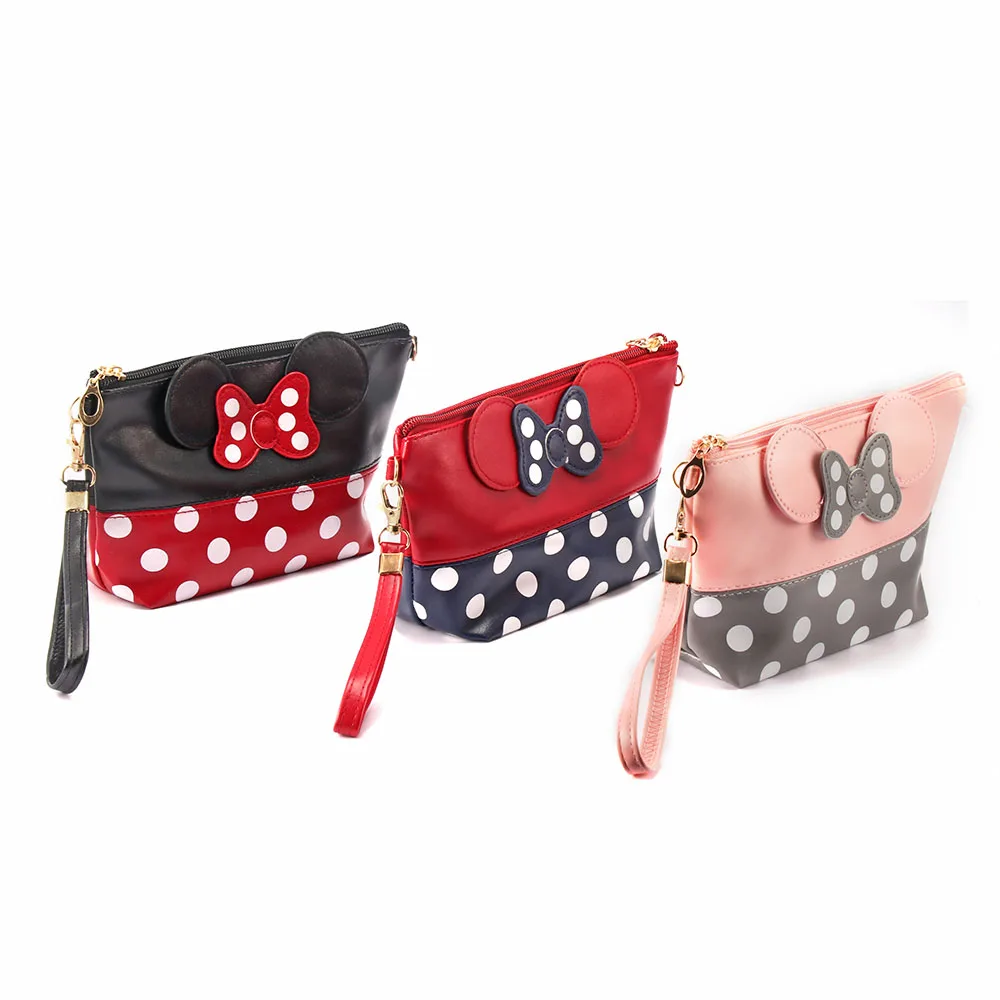 

Fashion Makeup Bag Portable Bow tie Minnie Mickey PU Waterproof Cosmetic Bag Travel Organizer Toiletry Bag Travel Cosmetic Bag