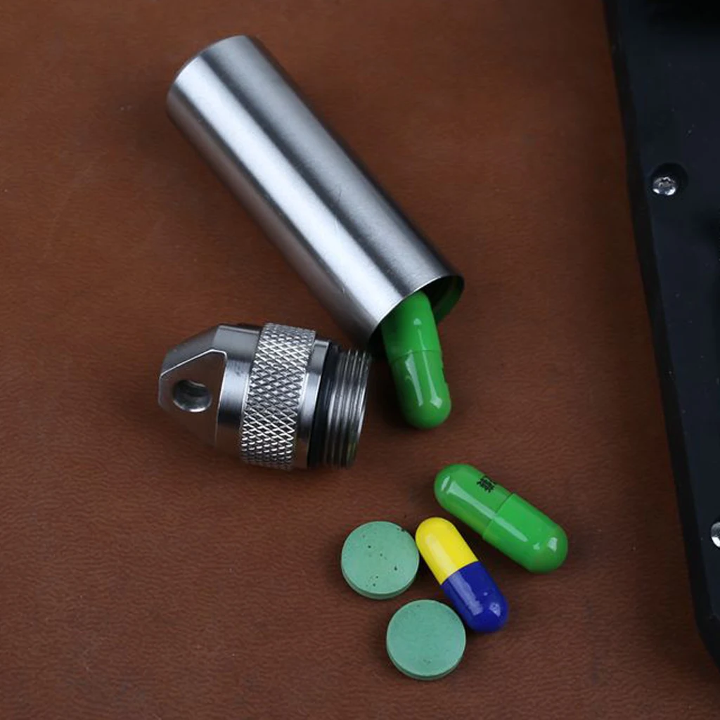 

Waterproof Pill Box Case Container Capsule Bottle Stainless Steel for Travel Camping Hiking Fishing