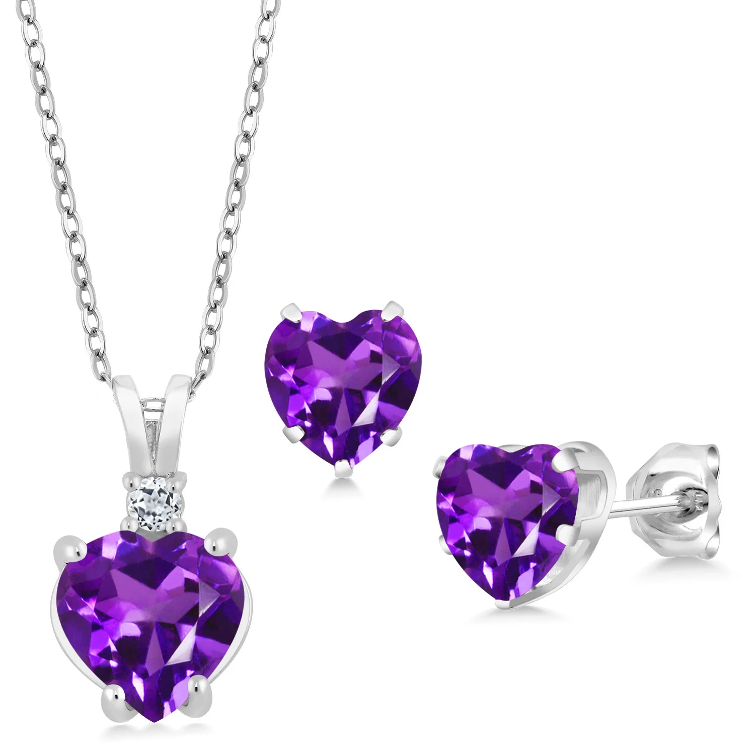925 Sterling Silver 2.78 Ct Heart Shape Purple Amethyst Pendant