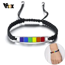 Vnox Verstelbare Handgemaakte Rope Chain Armbanden voor Vrouwen Mannen Multi Color Emaille Bar Polsbandje Casual Pulseira(China)