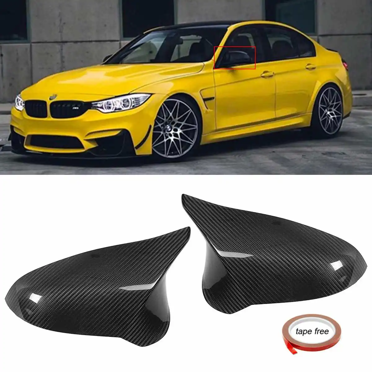 

New Pair Car Add-On Rearview Side View Mirror Cover Caps For BMW F80 M3 F82 M4 15-18 Real Carbon Fiber For Left/ Right Hand Side