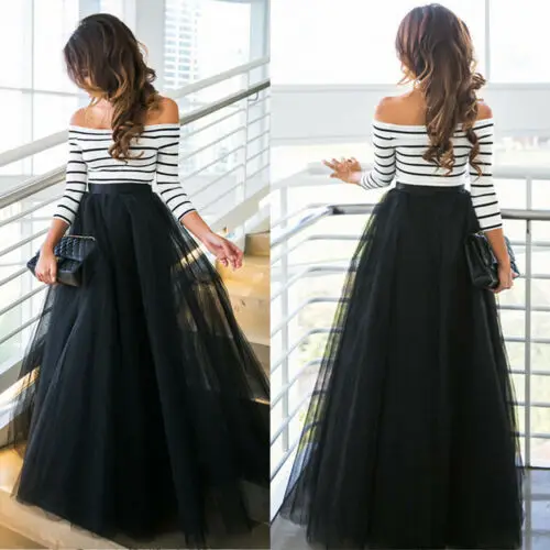 

NEW Womens Multi Layer Tulle Pleated Retro Long Maxi Tutu Dress High Waist