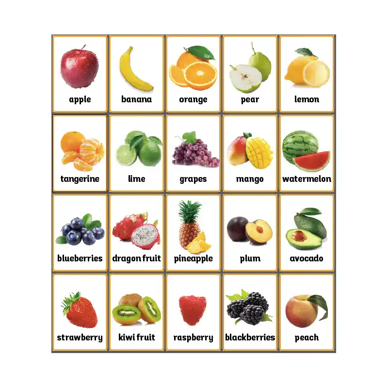 20Pcs/Set Fruits English Flash Card A4 Poster Classroom