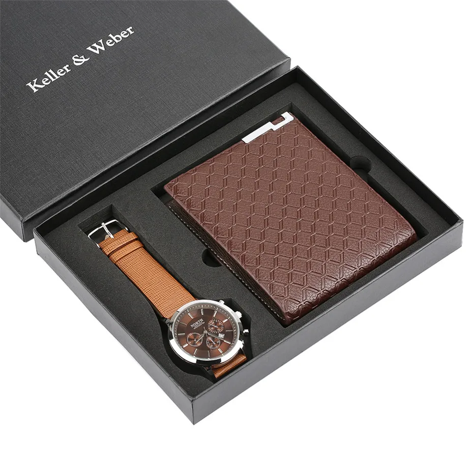 

Watch for Men Quartz Wristwatch Wallet Gift Set Boyfriend Father Business Fashion Leather Bangle Strap for Male reloj masculino