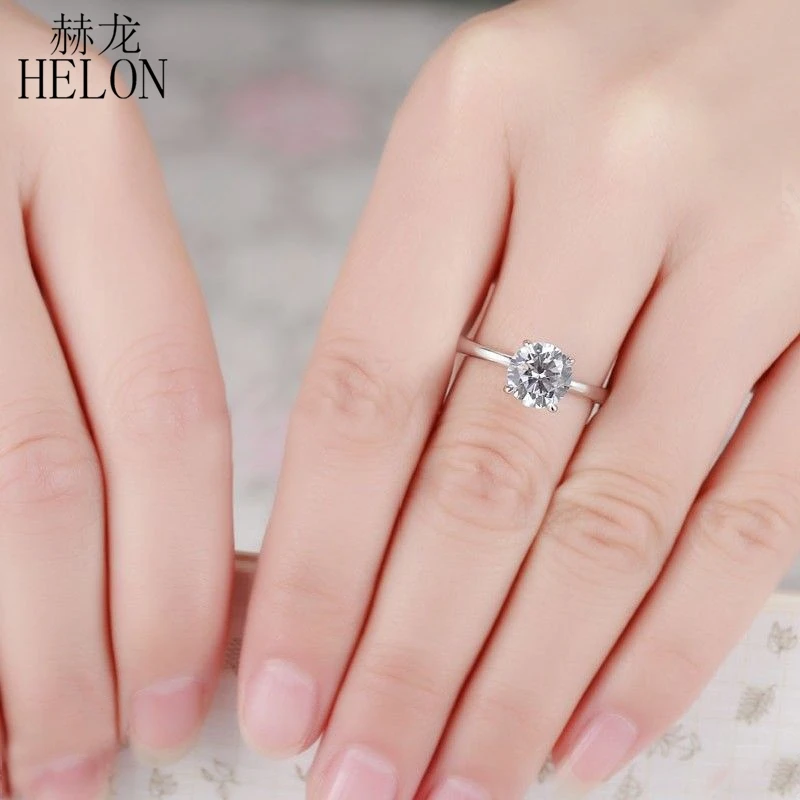 HELON Solid 14KT кольцо из белого золота Муассанит 1.5CT обручальное кольцо тест положительные муассаниты бриллиантовые Свадебные ювелирные изделия для женщин