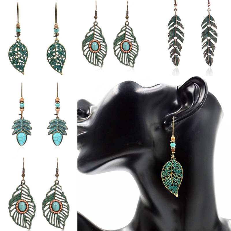 

Green Leaf 1Pair Exquisite Beautiful Boho Wedding Party Hanging Dangle High Quality Leaf Drop Earrings Retro Green Tassel Gifts
