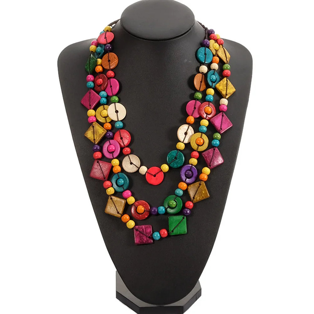 

Women Retro Bohemia Style Necklace Coconut Shell Hand-knitted Wooden Beads Beach Jewelry Pendant Charm for Ladies Girls