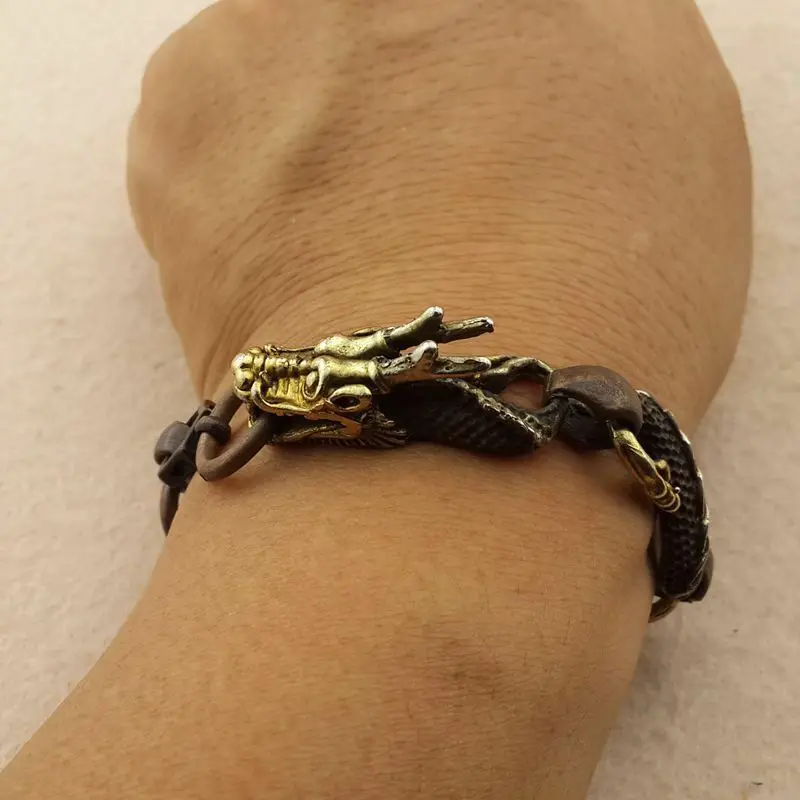

Tibetan Buddhism Handmade Red Copper Gilt Dragon Bracelet