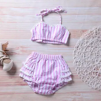 

Toddler Baby Girls Halter Purple Stripe Split Swimwear Sexy Cute Children Beach Swimsuit Bikini Set Baby Girl Clothes 18M-6T