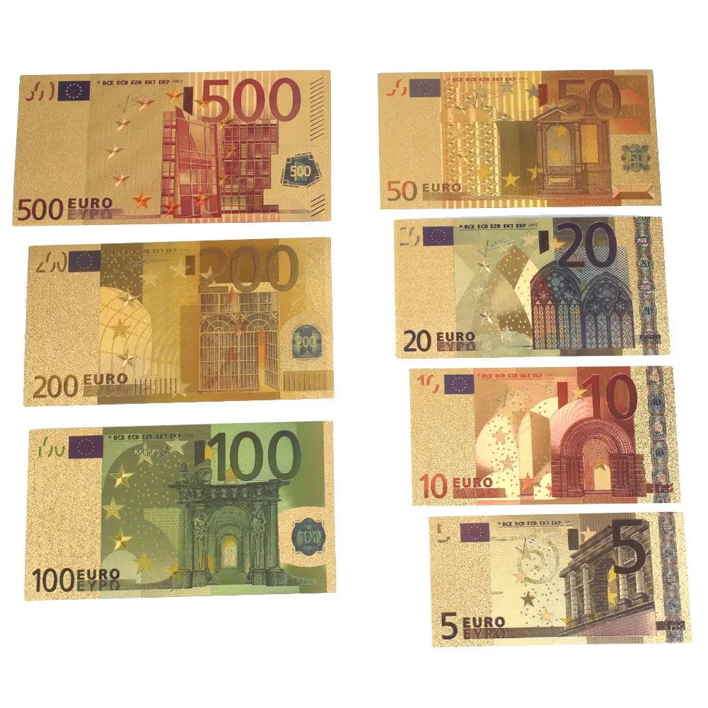 Памятные Примечания 5 10 20 50 100 200 500 евро золото высокого качества банкноты подарки коллекция украшения 24 K позолоченный евро
