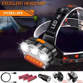 

1PC Newest 3*T6 Light+COB Headlight Mountaineering/Hunting Headlamp Waterproof Torch 3*18650 Battery/Charger (Optional)
