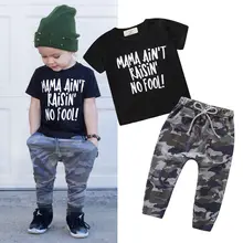 Pudcoco/ летняя одежда для маленьких мальчиков, Camoflage, футболка с надписью «Mama», камуфляжные штаны, спортивный костюм, комплект одежды
