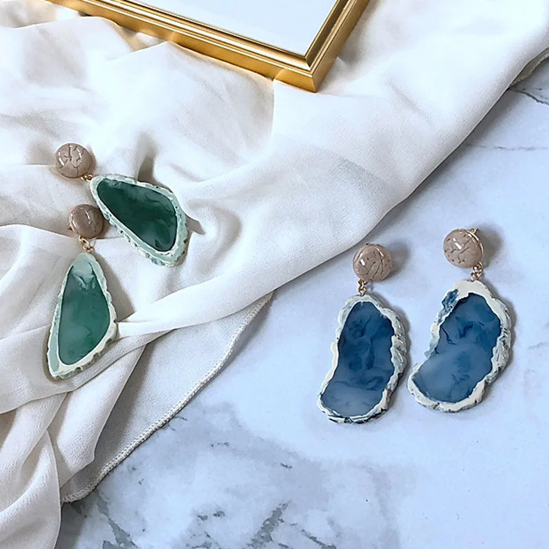 

Party Jewelry Long Drop Acetate Earring Girls Resin Irregular For Women Stone Sice New Design Geometric Marble Pattern
