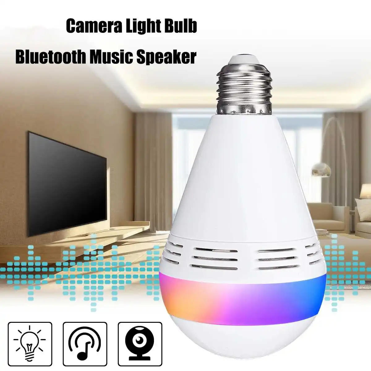 

3 in 1 E27 Light Bulb IP Camera 960P WiFi bluetooth Speaker LED Light Home Security Wireless CCTV Camera 360 Degree Night Vision
