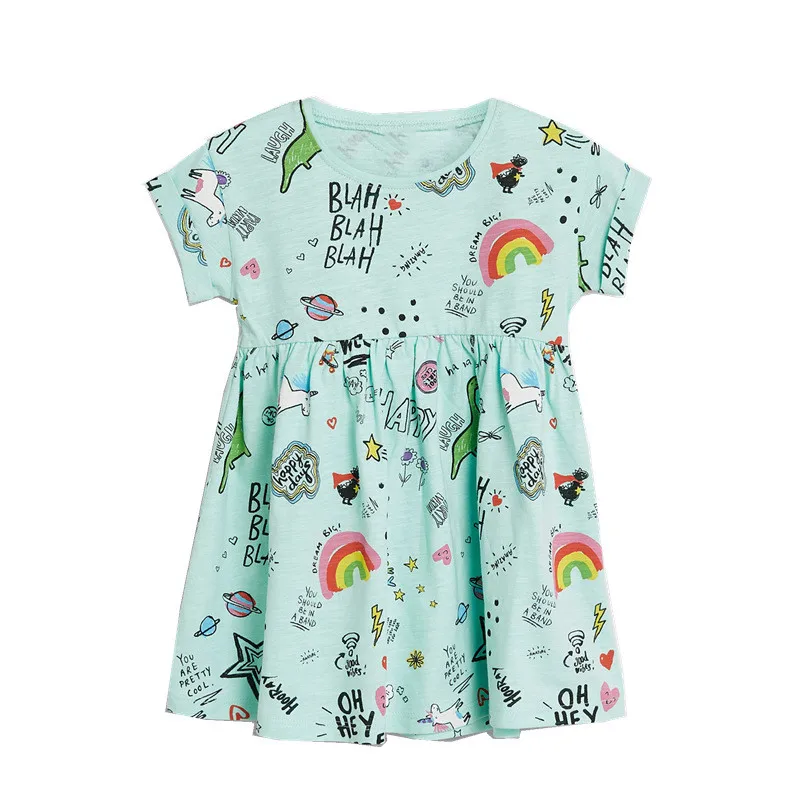 

Jumping Meters New Rainbow Baby Dress Clothes Cotton Print Cartoon Characters 2019 Unicorns Kids Girls Dresses Summer Child Wear