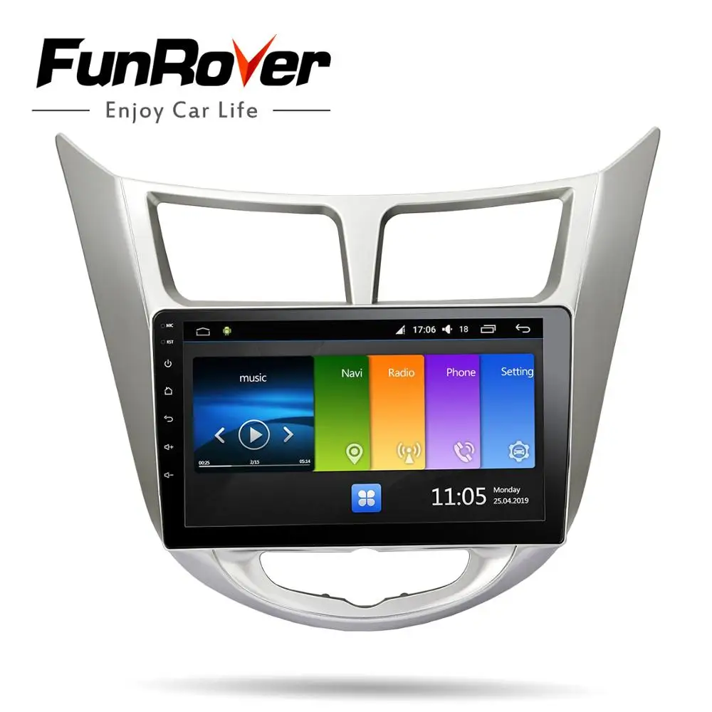 Clearance FUNROVER android 9.0 2.5D+IPS car dvd player For Hyundai Solaris Verna Accent 2008-2016 car radio gps navigation multimedia RDS 2