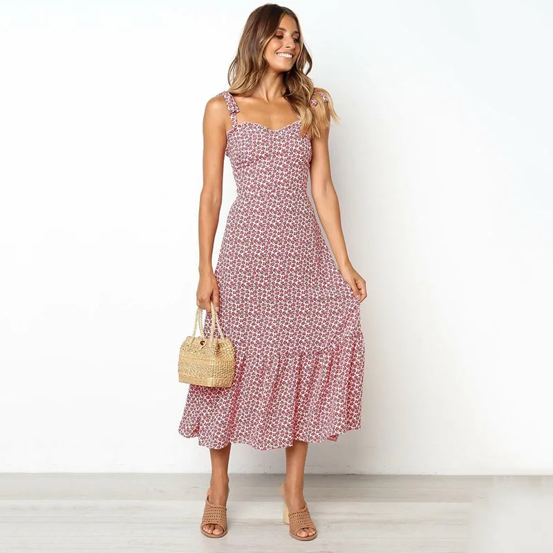 

Fashion Women Ladies Boho Beach Summer Holiday Dress Elegant Off shoulder ruffles Floral Tunic High waist playa Dress