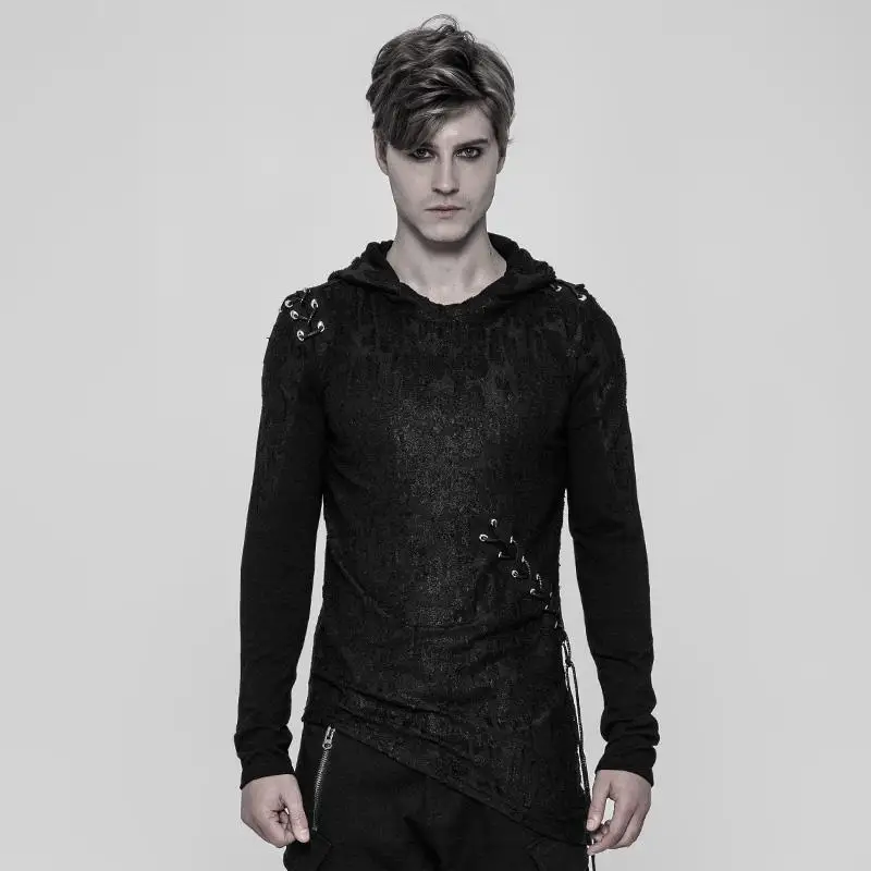

Punk Rave Men's Asymmetric Hooded Goth Top WT-534TCM