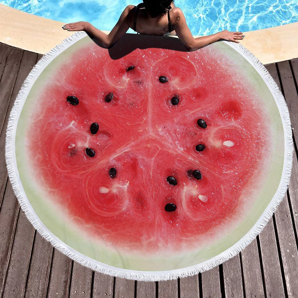 

Watermelon Fruit Orange Kiwi Printed Large Round Towel Beach Microfiber Circle Beach Blanket Mat Bath Towel Serviette De Plage