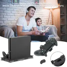 ALLOYSEED вертикальная стойка крепление игровой консоли поддержка База держатель+ два порта зарядки для PS4 тонкий с двойным охлаждающим вентилятором