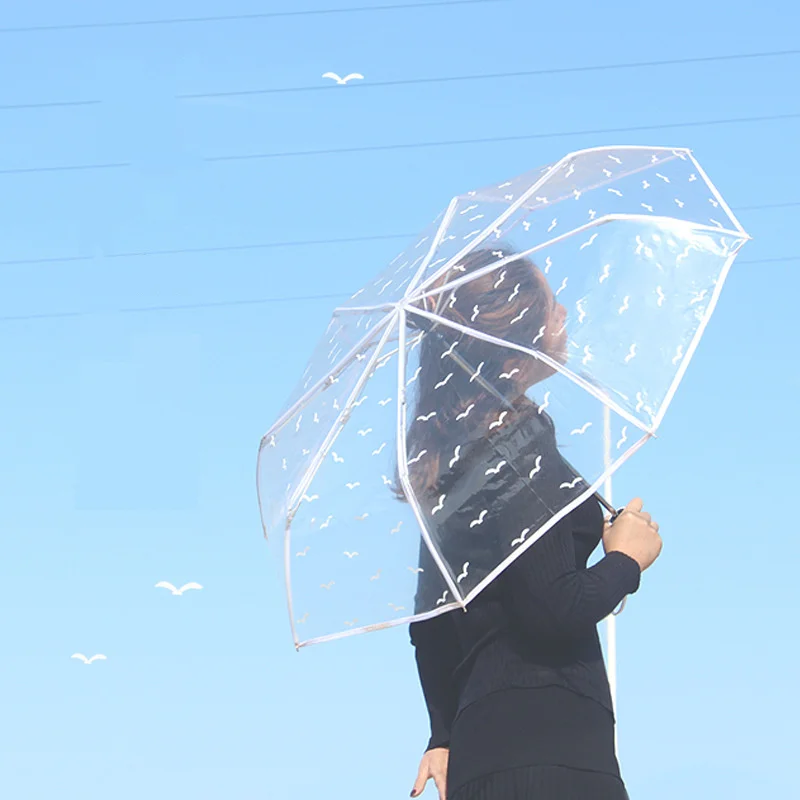 Transparent Umbrella Womens Windproof Three-folding Parasol Thicken Women Children's Rain | Дом и сад