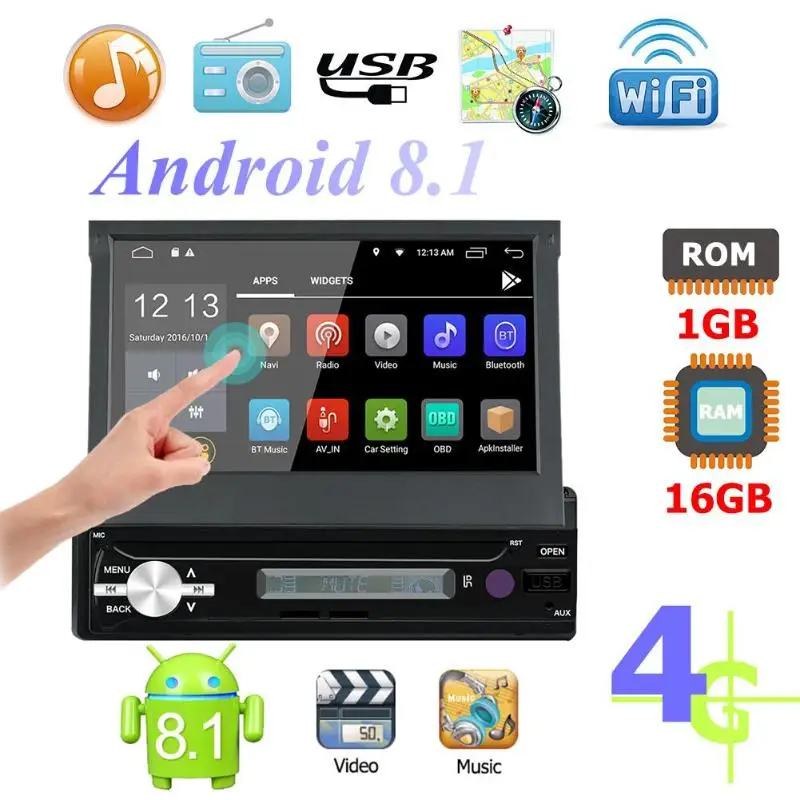 

7inch Android 8.1 Car Stereo MP5 Player WiFi Quad Core MTK8227L GPS Navi FM AM Radio Bluetooth AUX Head Unit Support Rear Camera