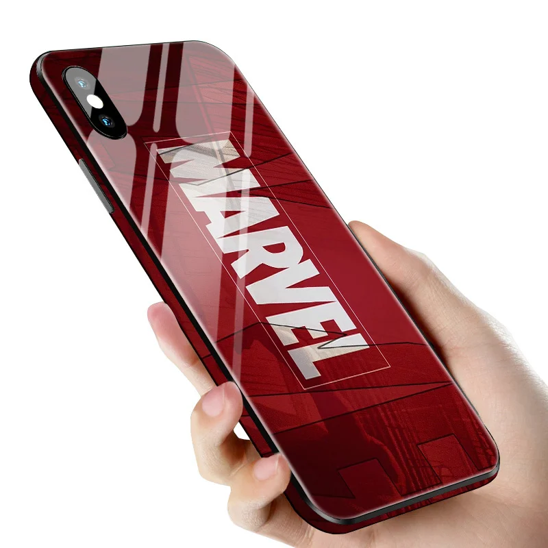 

Avengers Batman Captain America Iron Man Superman Glass Case For iphone X 7 8 6 6s Plus XS Max Tempered Glass protective case