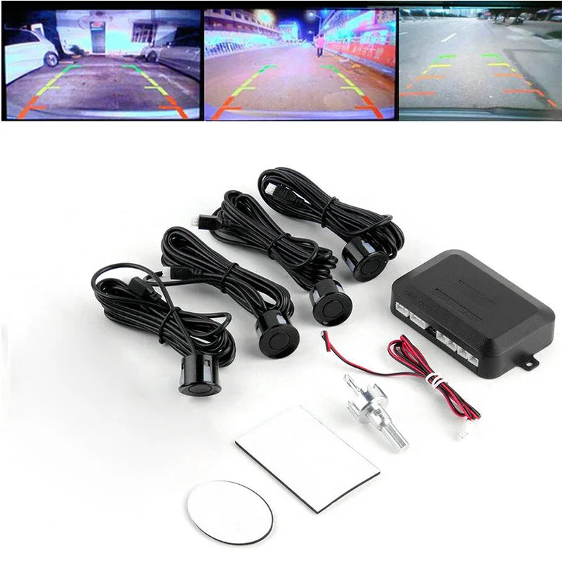 

Car Alarms Black 4 Parking Sensors Auto Reverse Radar Smart Alarm Kit Car Reverse Radar Safe Adjustable Reverse Radar