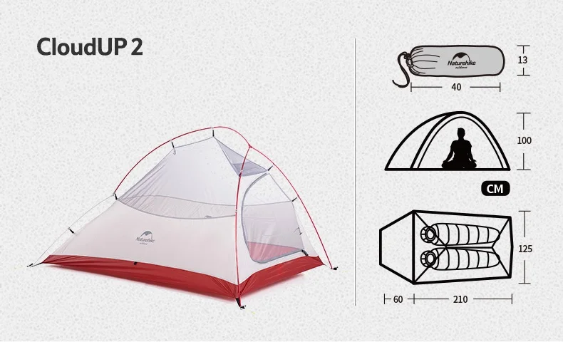 Naturehike Cloud Up 2 Сверхлегкая походная палатка для улицы 2 человека 2 человека туристическая походная палатка обновленная версия с ковриком NH15T002-T