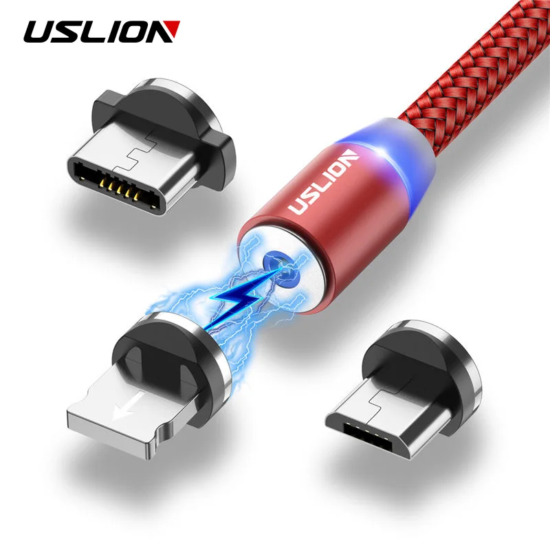 

USLION LED Magnetic Cable Micro USB Cable Type C For Huawei Mate 20 Pro Samsung Fast Charging Magnet Charger For iPhone X Xiaomi