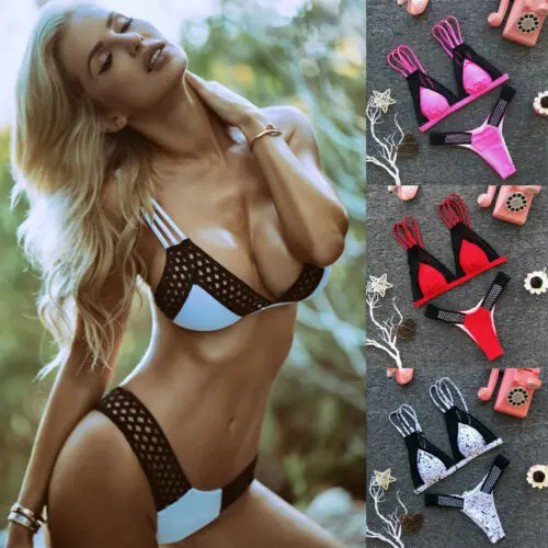 

Sexy Women Mesh Patchwork Swimsuit Suit Mesh See Through Bikini Set Swimwear Bathing Suit Swimming Suit