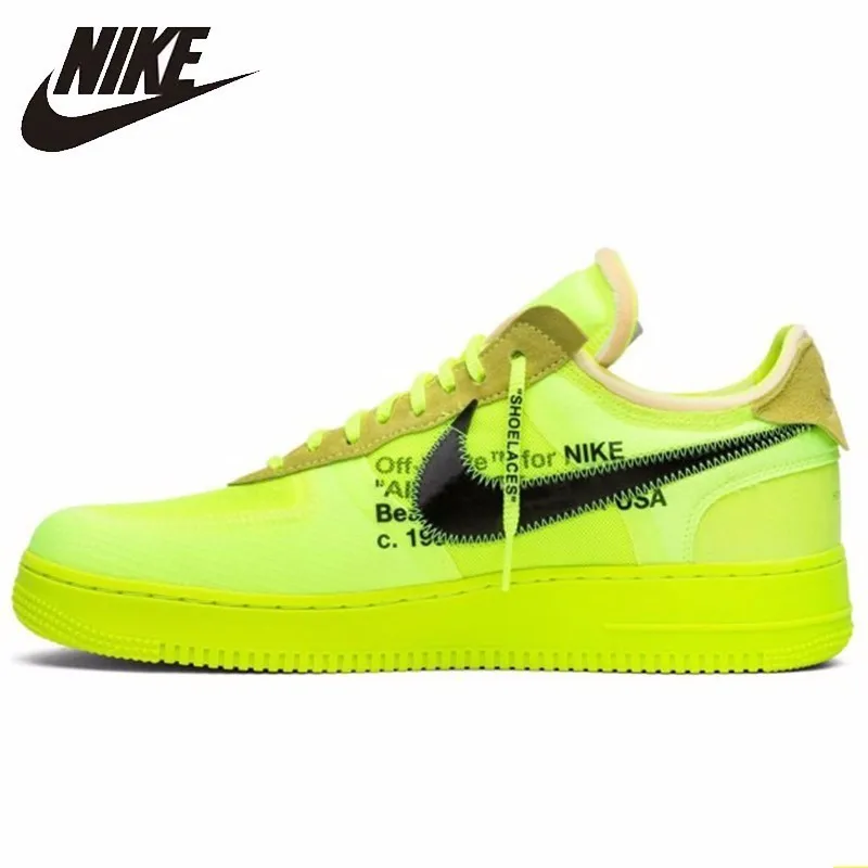 Nike Air Force 1 OFF-WHITE OW Men Skateboarding Shoes Fluorescence Green Comfortable Sneakers#AO4606-700