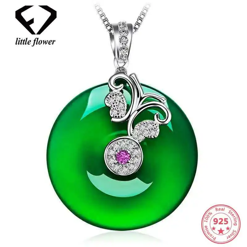 Серебро 925 ювелирные изделия Зеленый Халцедон Изумрудный кулон Bizuterias серебро
