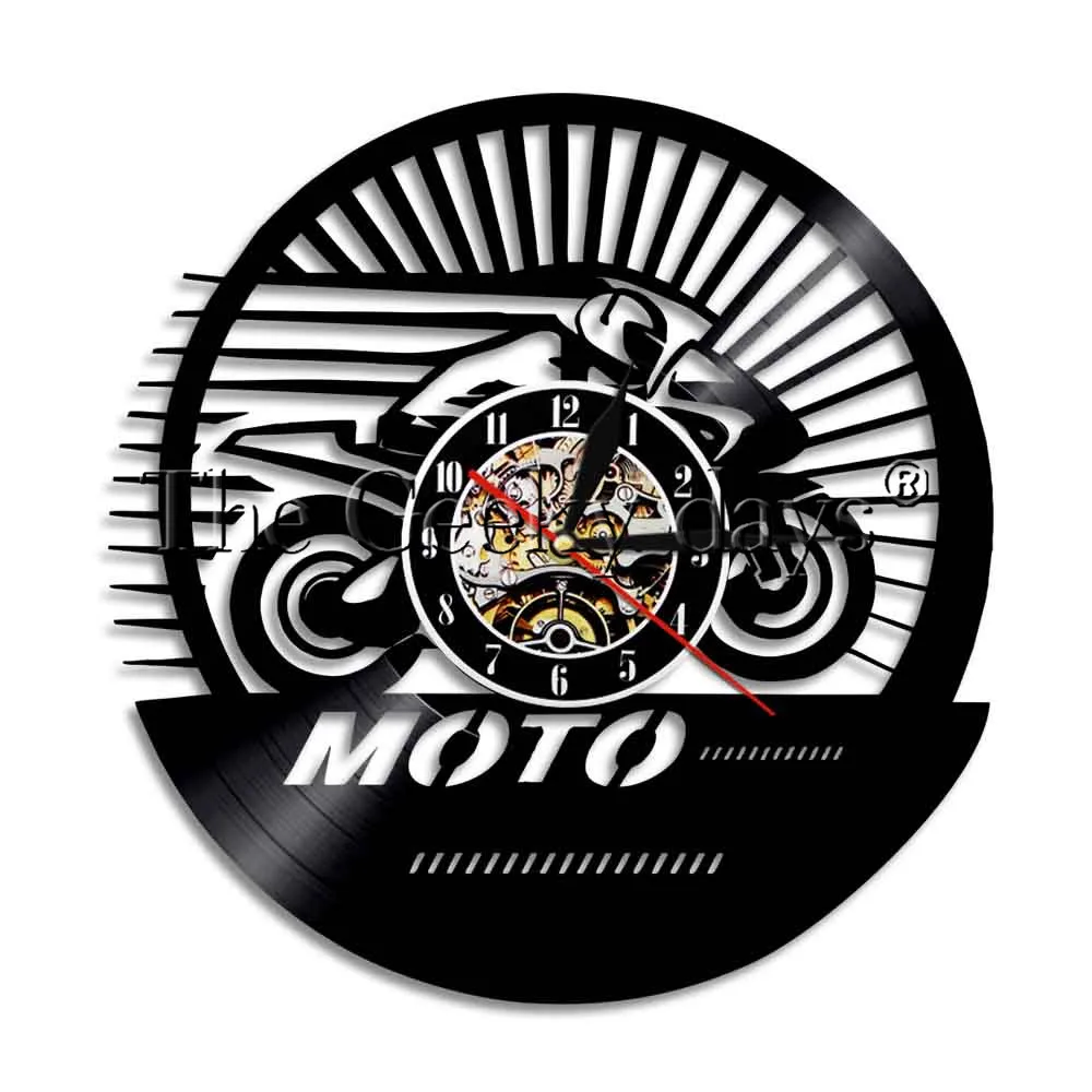 

1Piece Retro Classic Moto Racing Advert Art Original Gift Unique Decorative Vinyl Clock Vintage Design Illuminated