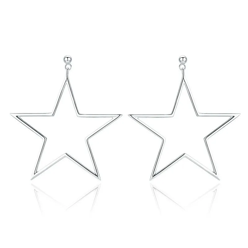 

Real 925 Sterling Silver Punk Rock Star Stud Earrings for Women Simple Geometric Line Fashion Earrings Jewelry SCE463